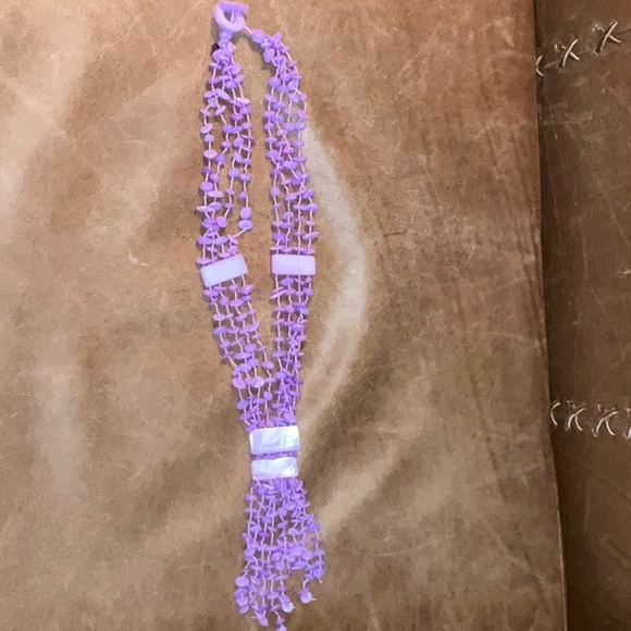 Artisan Made Y Style Multi Strand Dyed Purple Shell Necklace Toggle Close - Picture 9 of 13